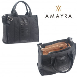 CARTERA BOLSO AMAYRA NEGRA C/MANIJA Y TIRA 27x34x13cm - 67.C2504.1x1