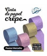 CINTAS DE PAPEL CREPE PASTEL METALIZADO 4,5x10mts x4un - 5  