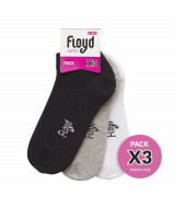 SOQUETE FLOYD MUJER LISO BCO/GR/NE PACK x3un - 3  