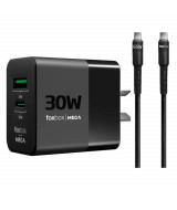 CARGADOR DE PARED GAN FOXBOX MEGA 30W  CON CABLE ROUND PRO TYPE C  NEGRO- 7  