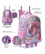 MOCHILA C/CARRO UNICORNIO SEQUINS C/LLAVERO 32x45x15cm.- 37  