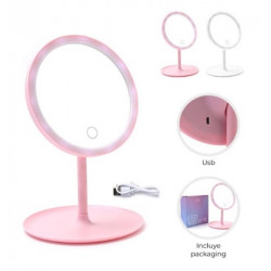 ESPEJO LED C/BASE 3 MODOS DE LUZ CARGA USB V.COLORES - 39008x1