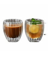 SET DE 2 VASOS DOBLE PARED VIDRIO RAYADO DE 150 ML.- DW  