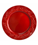 PLATO DE SITIO ROJO BORDE CON MUERDAGOS 33cm  - K04  